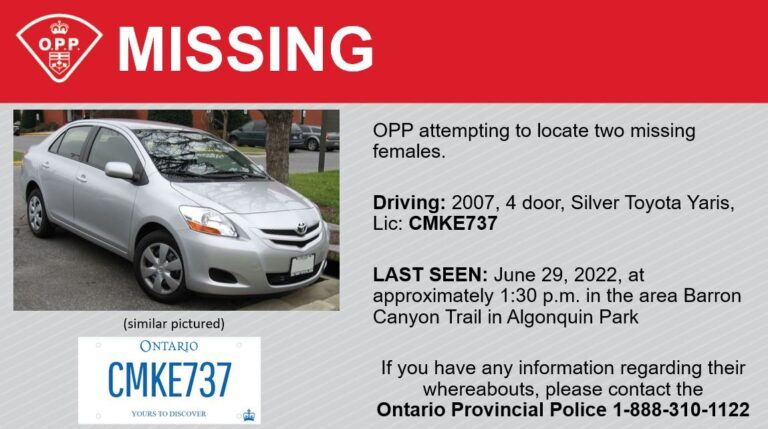UPDATE: OPP officers looking for two missing women driving Toyota Yaris