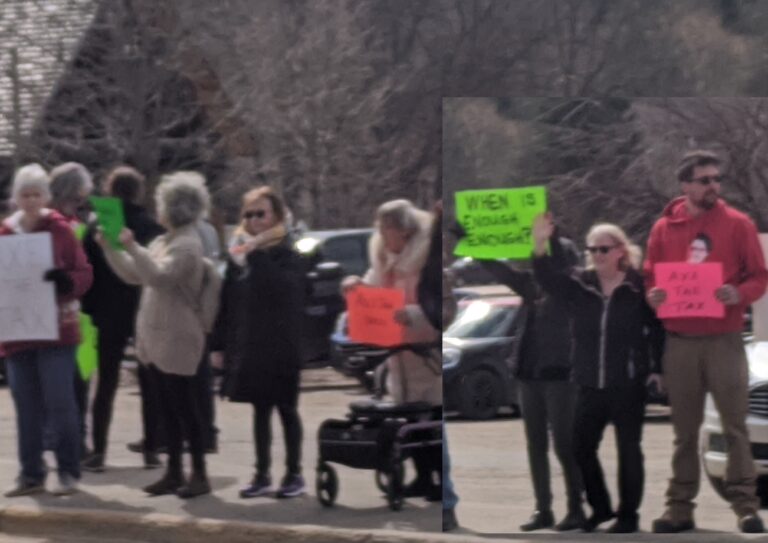 ‘Choosing between gas and food’ area residents protest carbon tax at Millennium Park in Bancroft